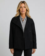 Ellie Oversized Short Coat with Structured High Neckline in Black