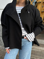 Ellie Oversized Short Coat with Structured High Neckline in Black