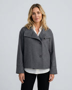 Ellie Oversized Short Coat with Structured High Neckline in Gray