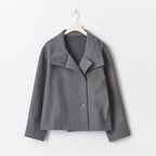Ellie Oversized Short Coat with Structured High Neckline in Gray