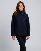 Ellie Oversized Short Coat with Structured High Neckline in Navy