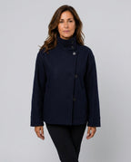 Ellie Oversized Short Coat with Structured High Neckline in Navy