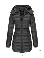 Freyja Longline Quilted Puffer Coat with Attached Hood in Black