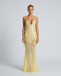 Goldie V Neck Sequin Maxi Dress with Crisscross Back in Yellow