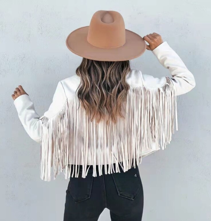 Hadley Cropped Faux Suede Jacket with Fringe Trim in White