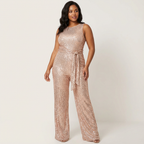 Harlow Glitter Finish Backless Jumpsuit with Fitted Cut in Pink