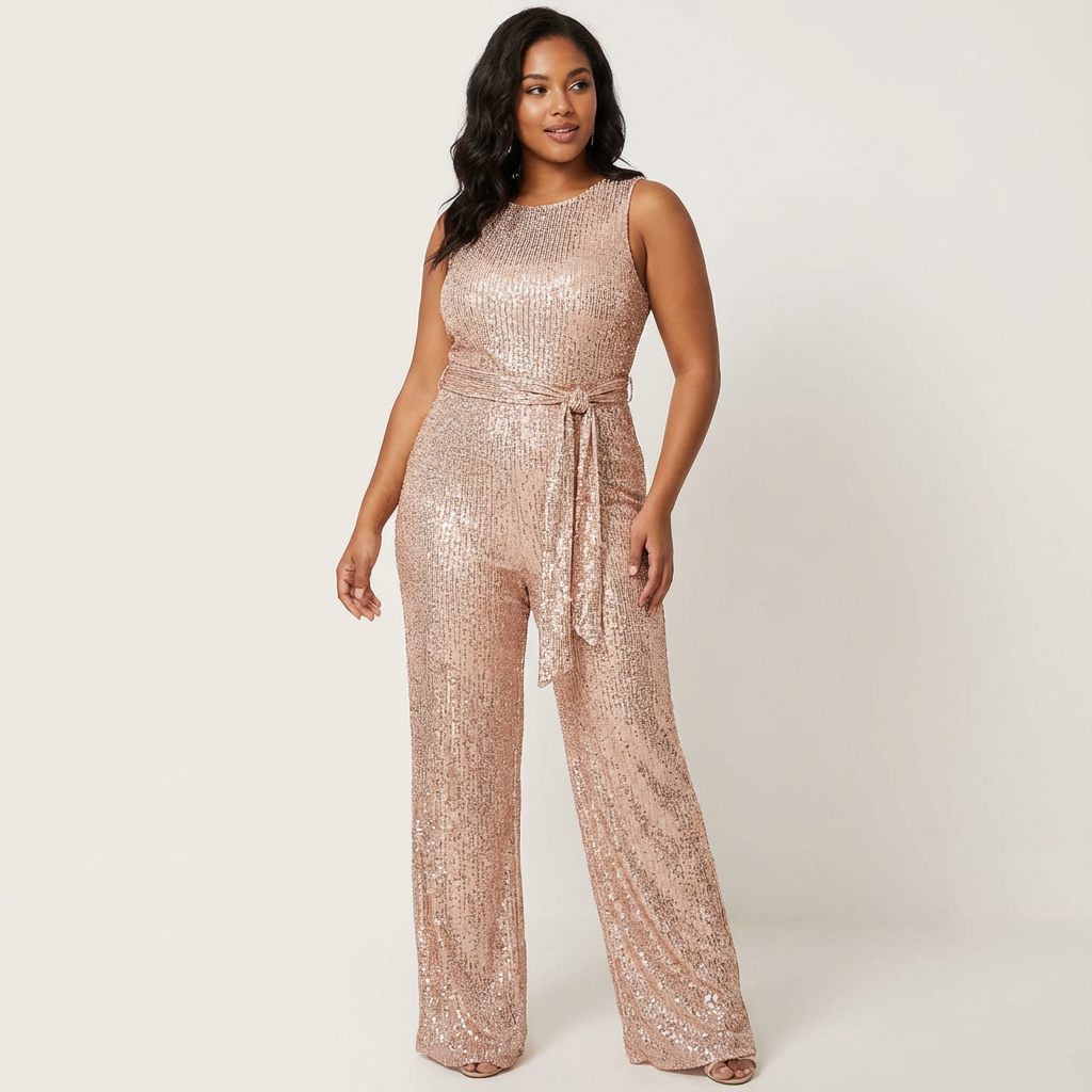 Harlow Glitter Finish Backless Jumpsuit with Fitted Cut in Pink