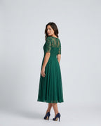 Harlow Lace Bodice Three Quarter Sleeve Midi Dress in Green
