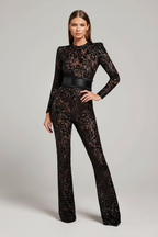 Harlow Lace Trim Sleeveless Full Length Jumpsuit in Black