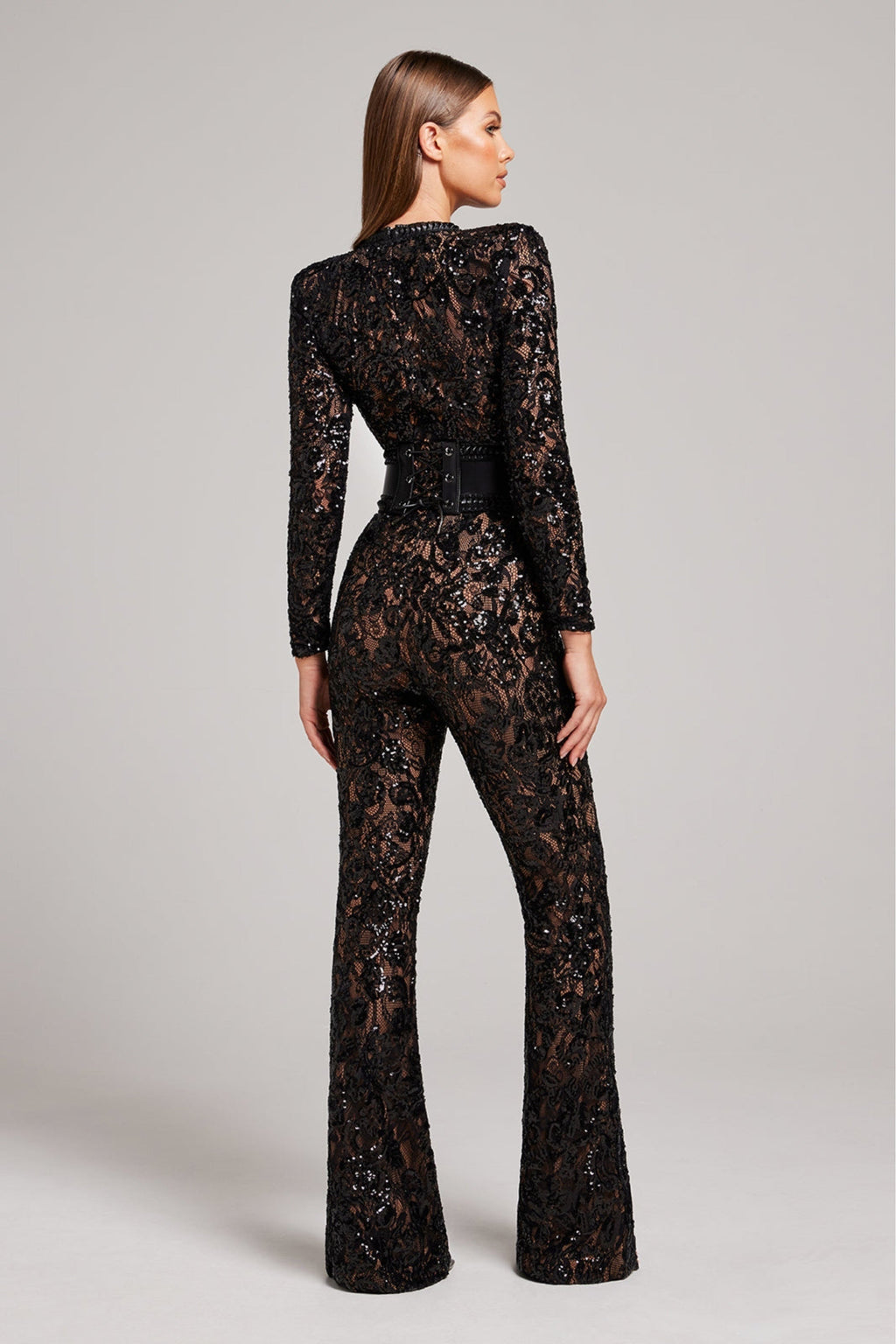 Harlow Lace Trim Sleeveless Full Length Jumpsuit in Black