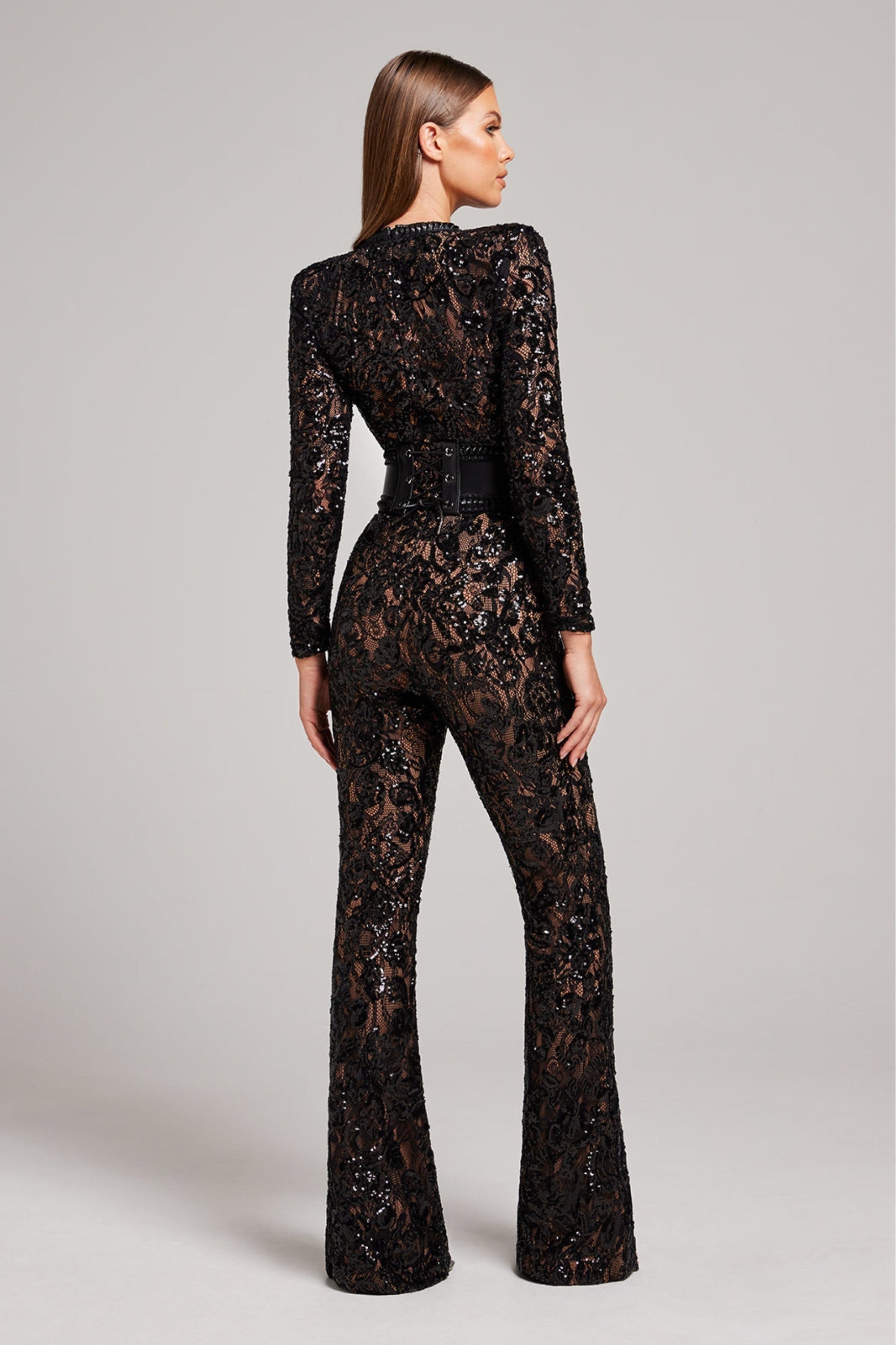 Harlow Lace Trim Sleeveless Full Length Jumpsuit in Black