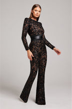Harlow Lace Trim Sleeveless Full Length Jumpsuit in Black