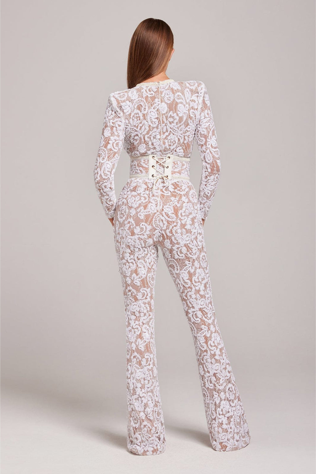 Harlow Lace Trim Sleeveless Full Length Jumpsuit in White