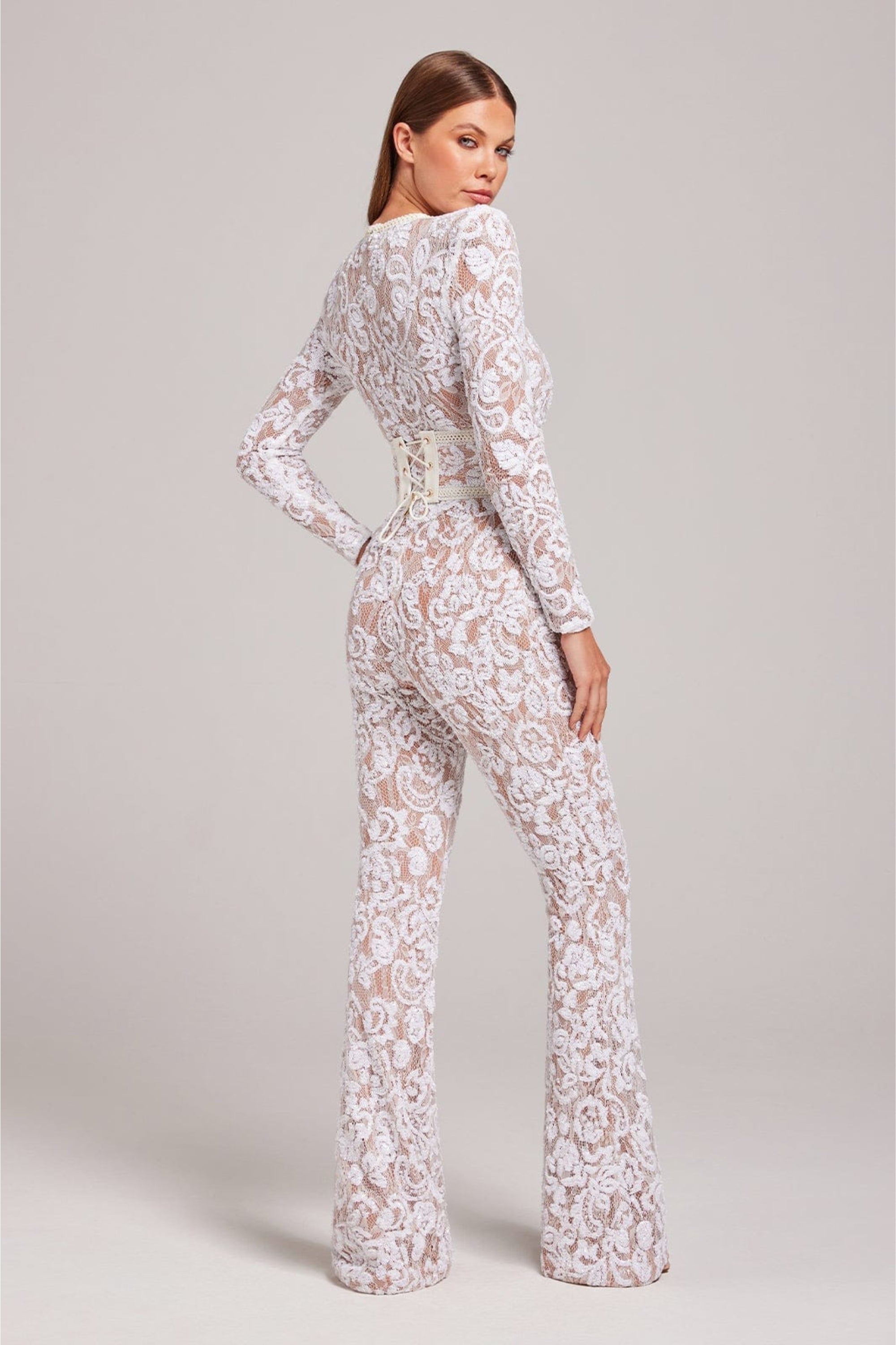 Harlow Lace Trim Sleeveless Full Length Jumpsuit in White