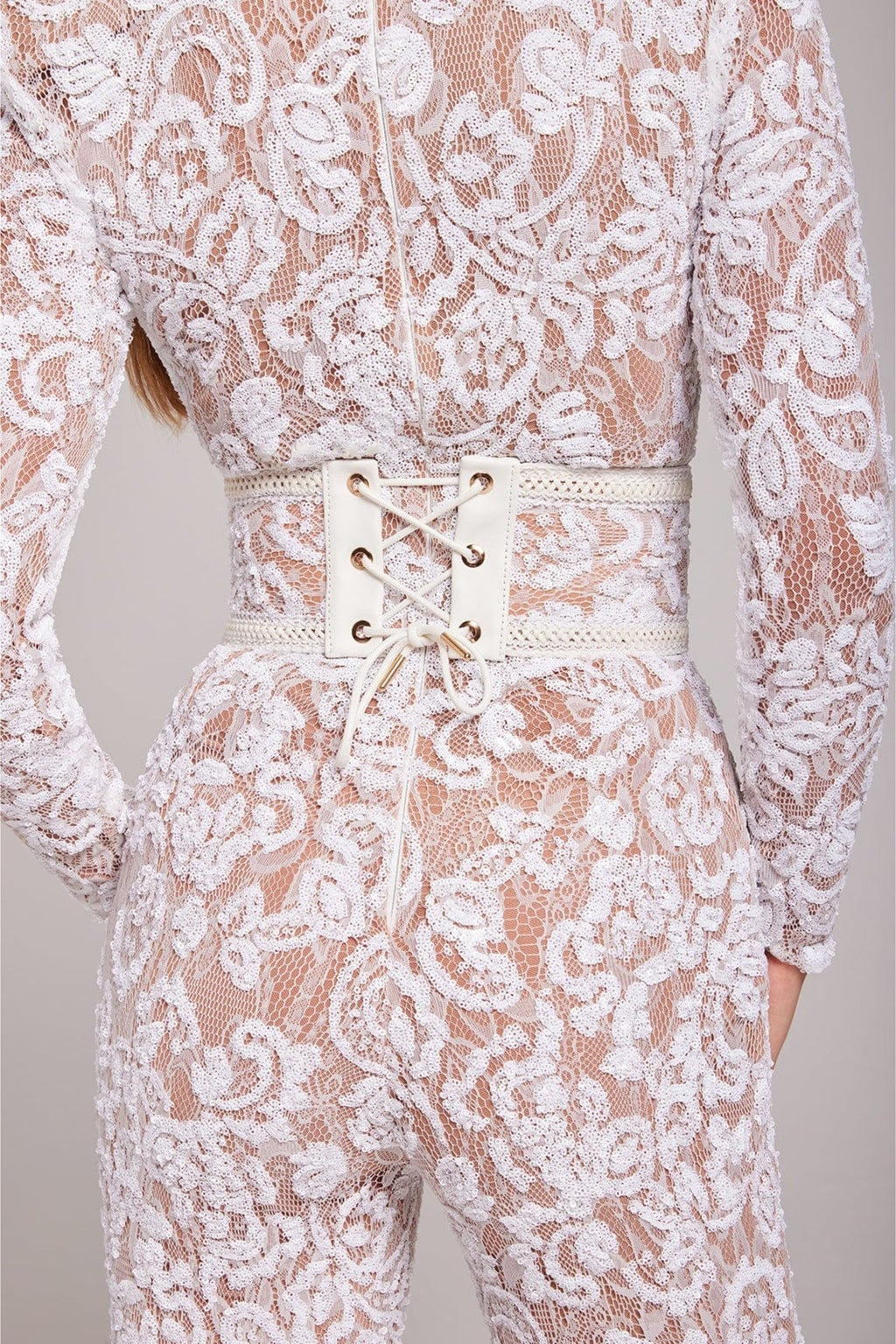 Harlow Lace Trim Sleeveless Full Length Jumpsuit in White