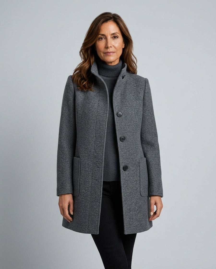 Hester Tailored Stand Collar Overcoat with Straight Body in Gray