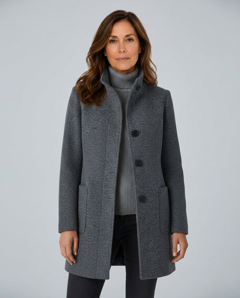 Hester Tailored Stand Collar Overcoat with Straight Body in Gray