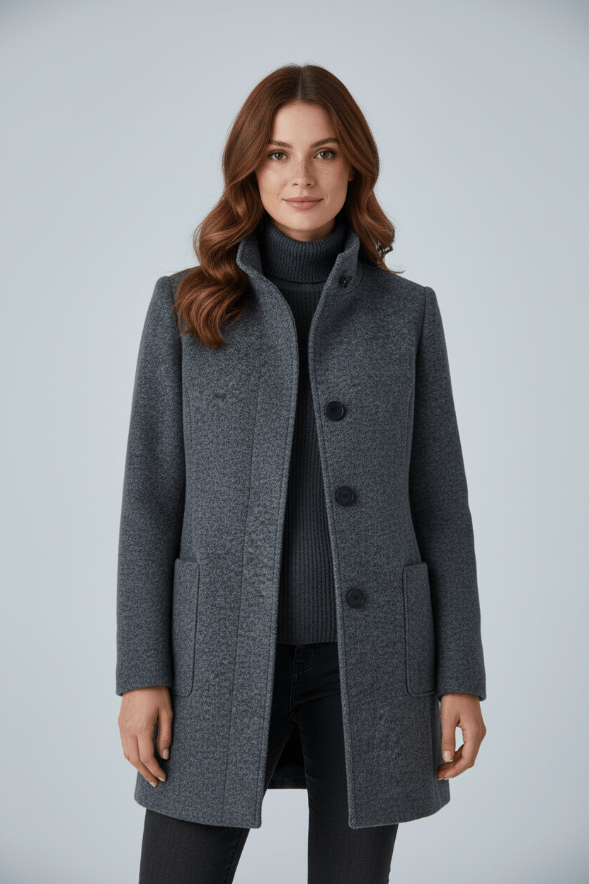 Hester Tailored Stand Collar Overcoat with Straight Body in Gray