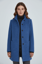 Hester Tailored Stand Collar Overcoat with Straight Body in Blue