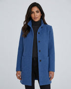 Hester Tailored Stand Collar Overcoat with Straight Body in Blue