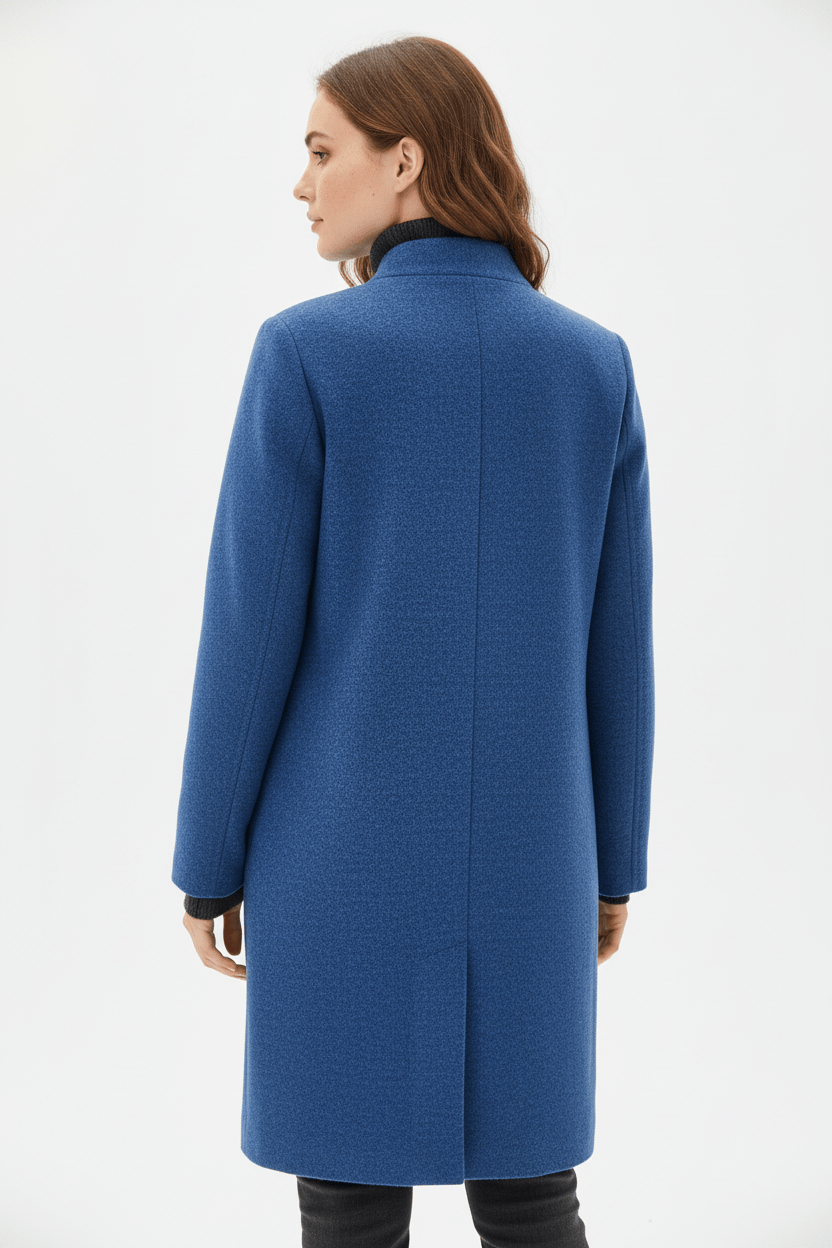 Hester Tailored Stand Collar Overcoat with Straight Body in Blue