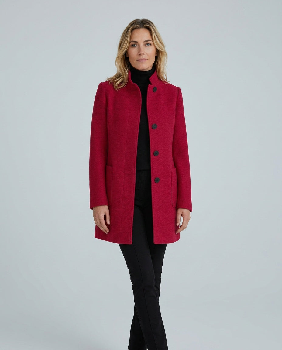 Hester Tailored Stand Collar Overcoat with Straight Body in Red