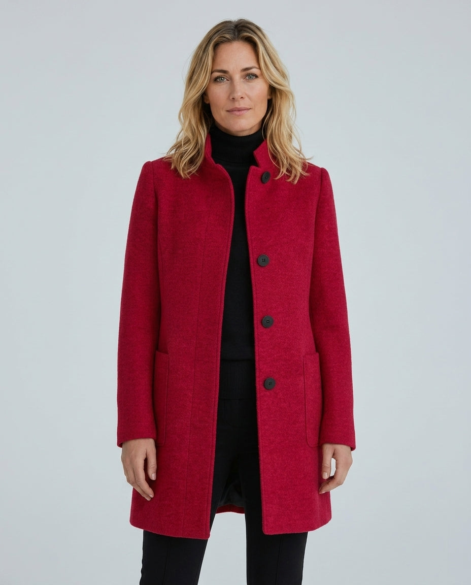 Hester Tailored Stand Collar Overcoat with Straight Body in Red