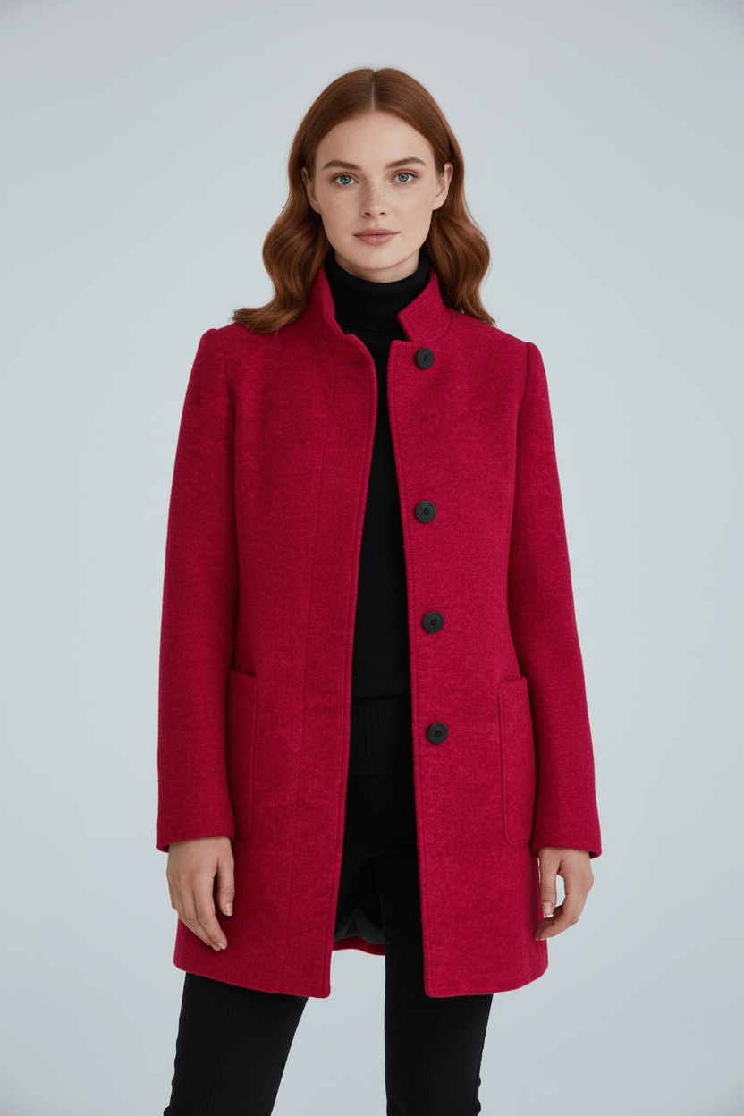 Hester Tailored Stand Collar Overcoat with Straight Body in Red