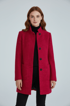 Hester Tailored Stand Collar Overcoat with Straight Body in Red