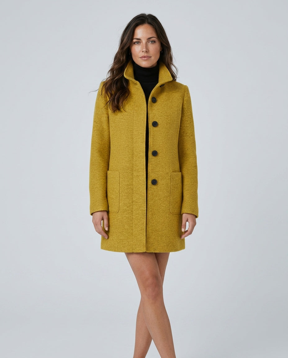 Hester Tailored Stand Collar Overcoat with Straight Body in Yellow