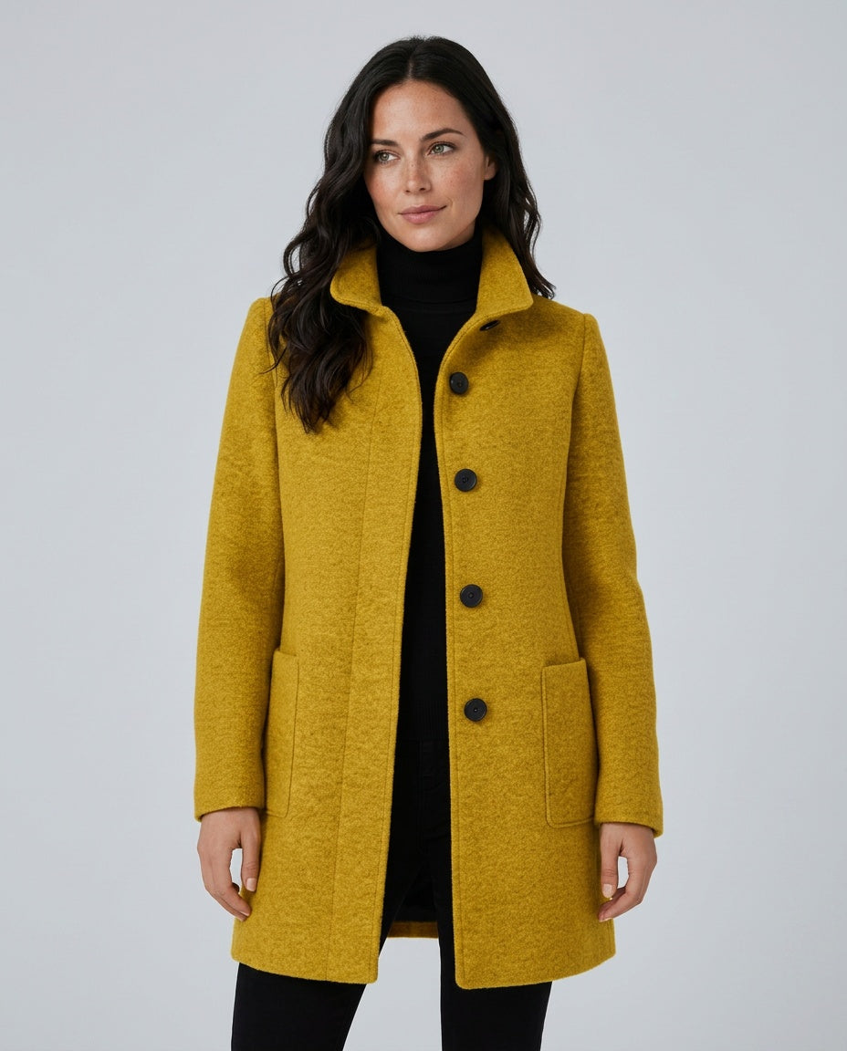 Hester Tailored Stand Collar Overcoat with Straight Body in Yellow