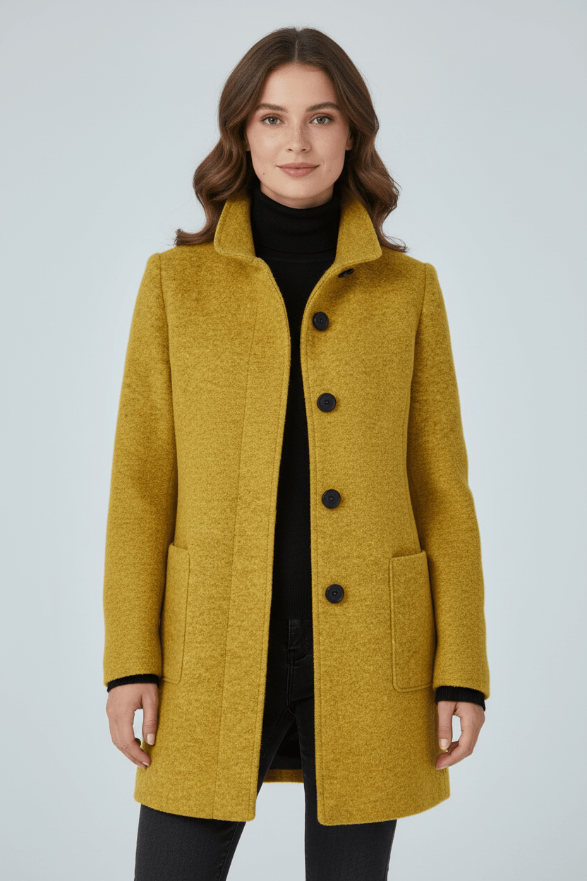 Hester Tailored Stand Collar Overcoat with Straight Body in Yellow