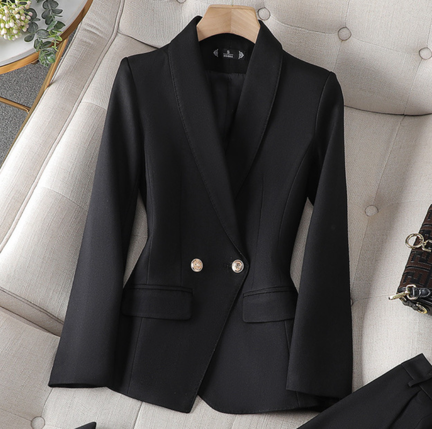 Isolde Tweed Look Blazer and Trouser Two Piece Set in Black