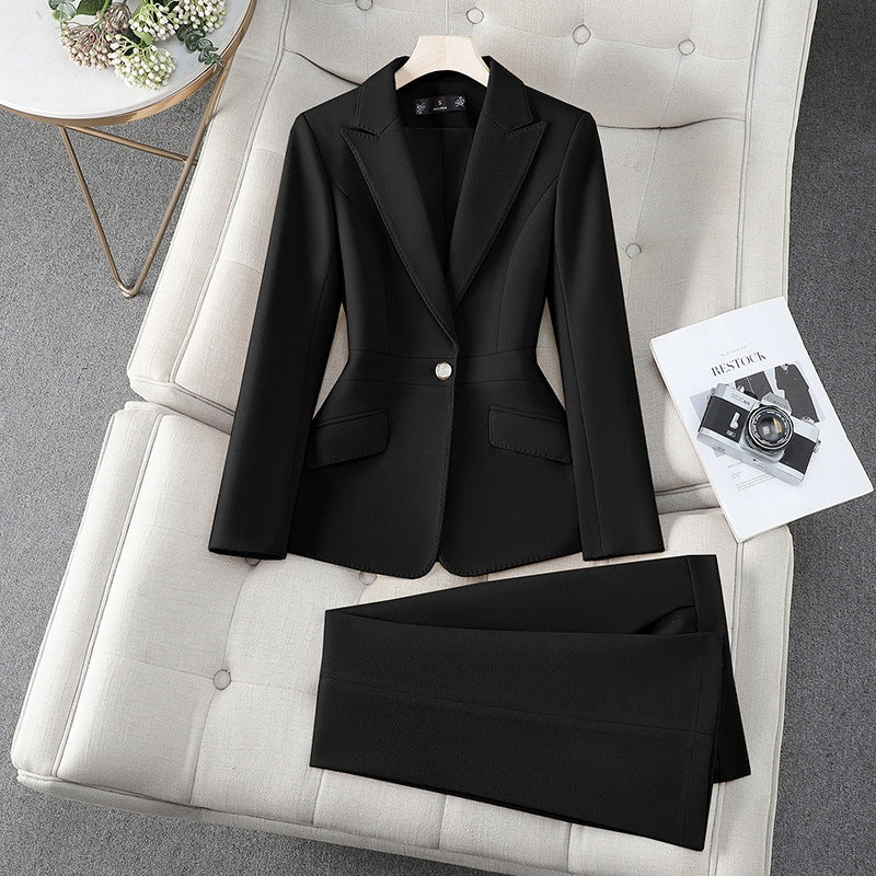 Isolde Tweed Look Blazer and Trouser Two Piece Set in Black