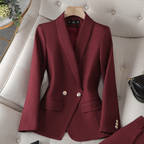 Isolde Tweed Look Blazer and Trouser Two Piece Set in Burgundy