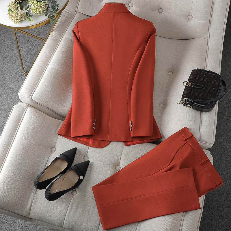 Isolde Tweed Look Blazer and Trouser Two Piece Set in Red