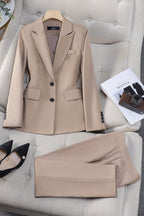 Isolde Tweed Look Blazer and Trouser Two Piece Set in Brown
