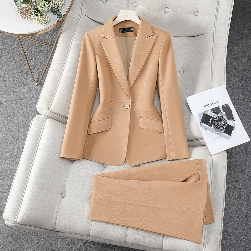 Isolde Tweed Look Blazer and Trouser Two Piece Set in Peach