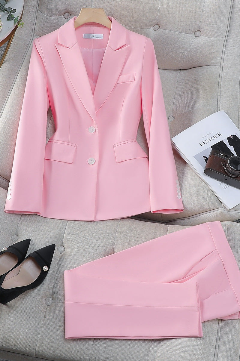 Isolde Tweed Look Blazer and Trouser Two Piece Set in Pink