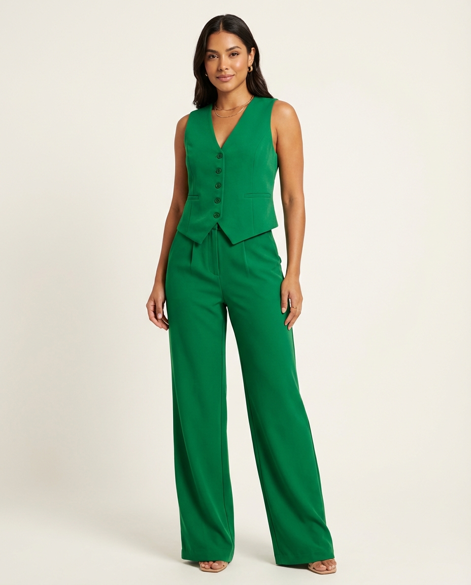 Josephine Sleeveless Tailored Blazer and Trouser Set in Green