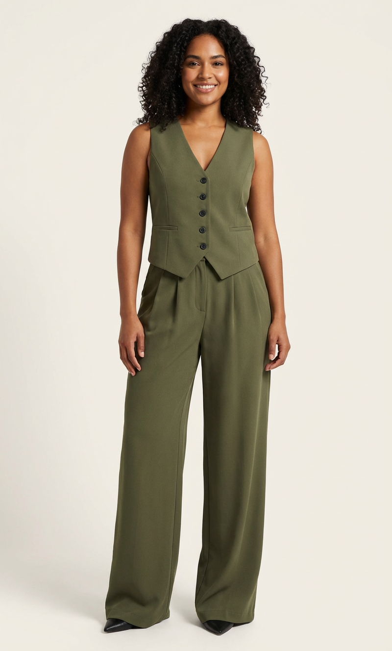 Josephine Sleeveless Tailored Blazer and Trouser Set in Army Green