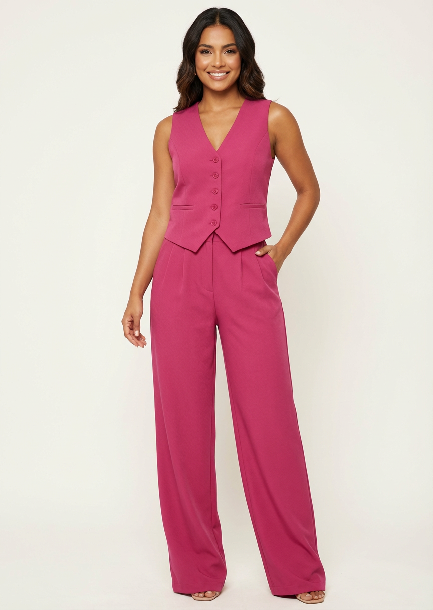 Josephine Sleeveless Tailored Blazer and Trouser Set in Pink