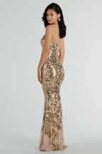 Juliette V Neck Sequin Slip Maxi Dress in Gold in Gold