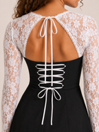 Katrina Long Sleeve Lace Mini Dress with Corset Back in Black