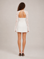 Katrina Long Sleeve Lace Mini Dress with Corset Back in White