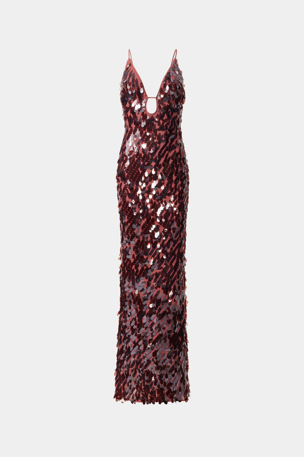 Kira Deep V Neck Sleeveless All Over Sequin Maxi Dress in Brown