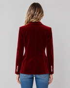 Lila Tailored Velvet Blazer with Single Button Front in Red