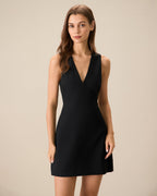 Lila V Neck Sleeveless Cocktail Mini Dress in Black in Black