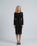 Lucia Long Sleeve All Over Sequin Midi Cocktail Dress in Black