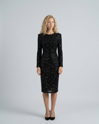 Lucia Long Sleeve All Over Sequin Midi Cocktail Dress in Black